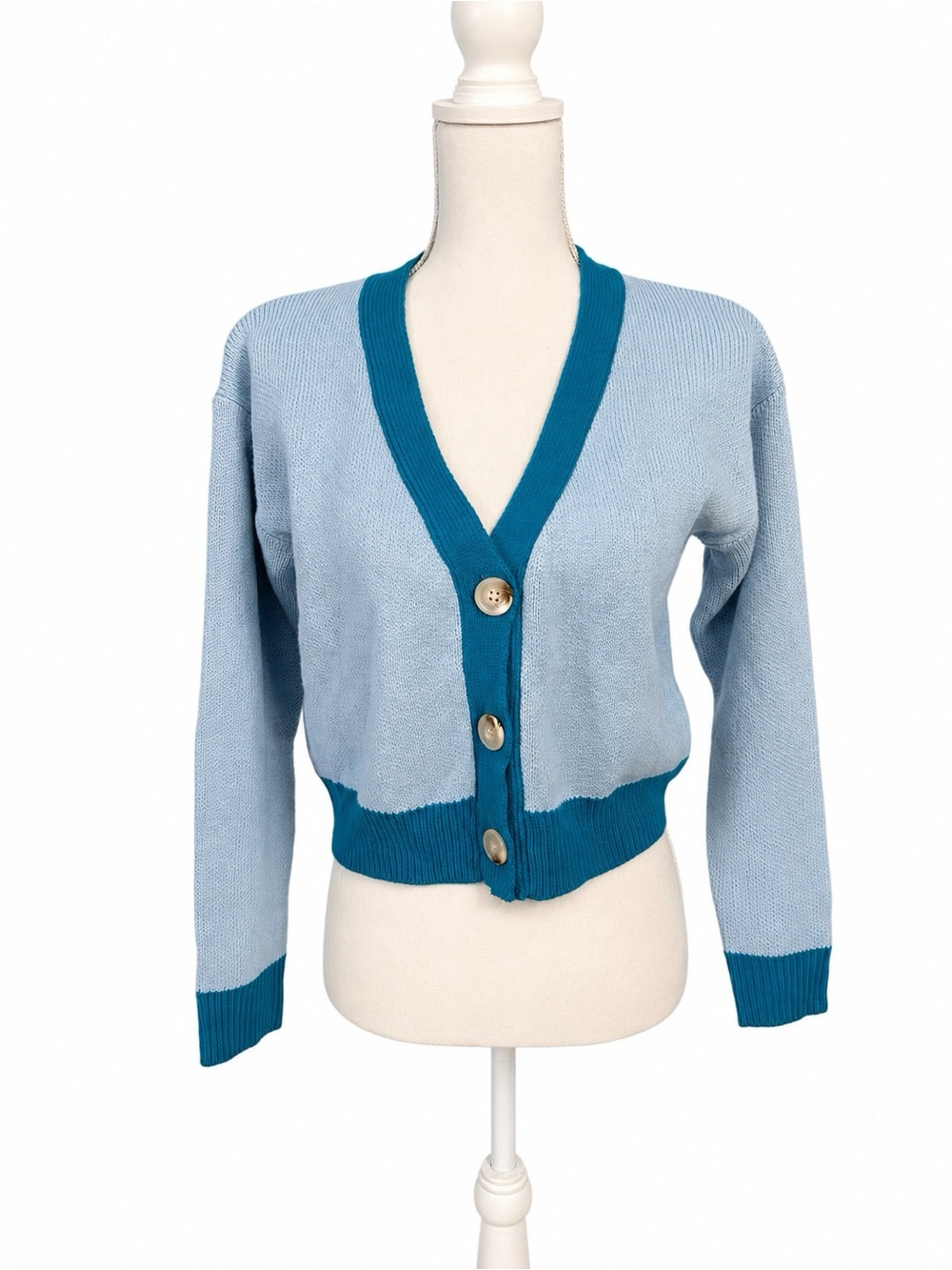 Princess Polly Zaynah Colorblock Cropped Cardigan Blue S/M Soft Knit Y2K Coastal